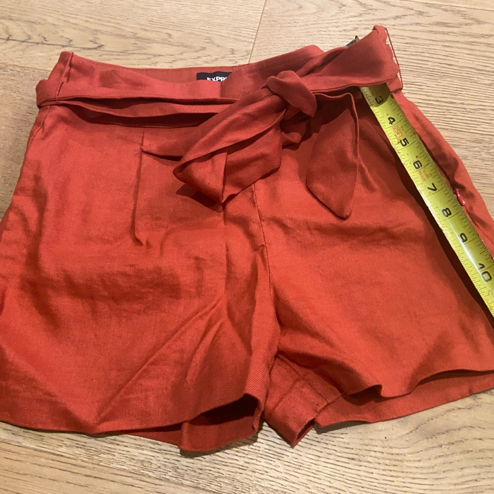 Express Linen Blend Texas Burnt Orange Shorts with Tie. Size 6 - Picture 2 of 5
